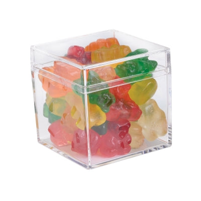CANDY CUBE SHAPED ACRYLIC CONTAINER WITH CANDY