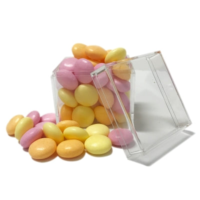 CANDY CUBE SHAPED ACRYLIC CONTAINER WITH CANDY