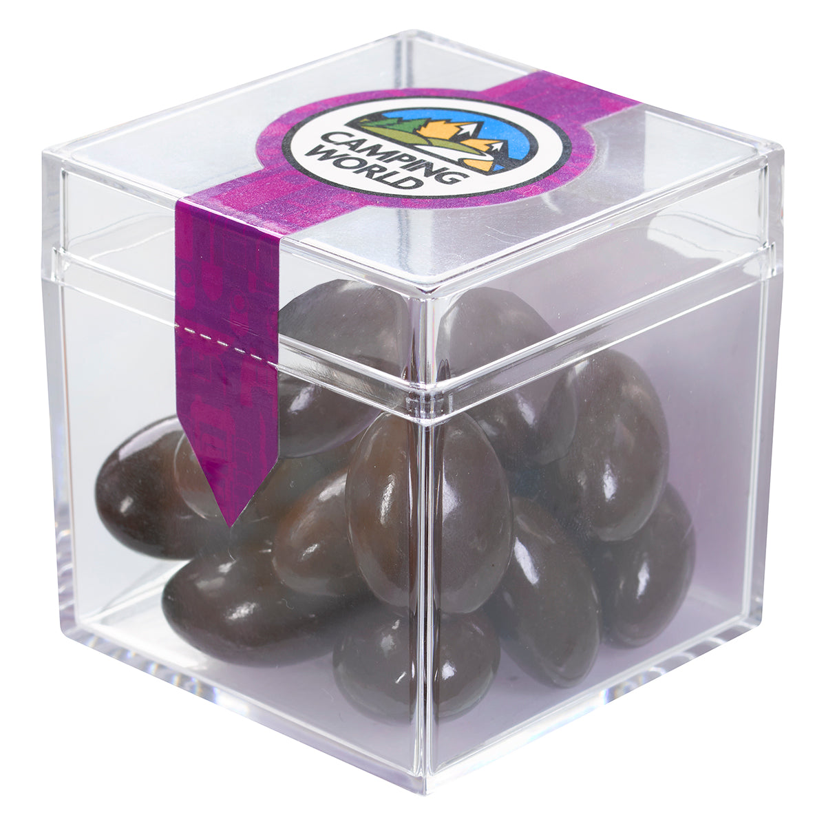 CANDY CUBE SHAPED ACRYLIC CONTAINER WITH CANDY