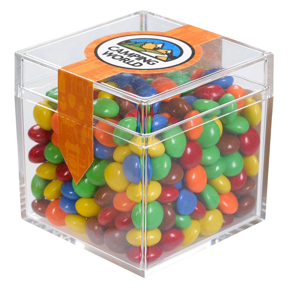 CANDY CUBE SHAPED ACRYLIC CONTAINER WITH CANDY