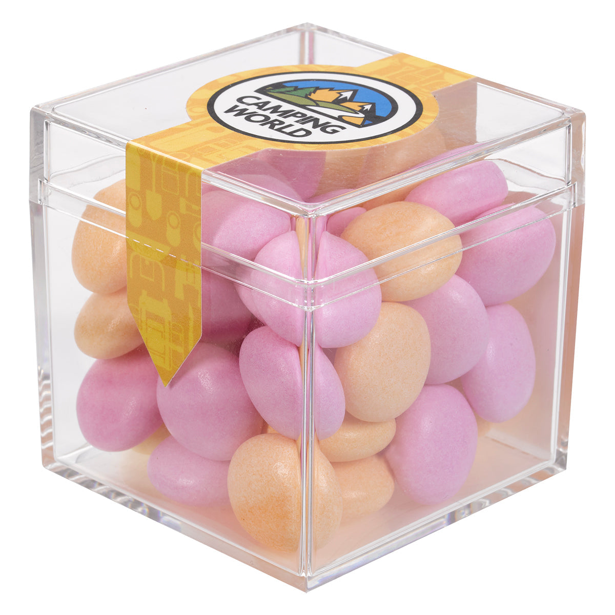CANDY CUBE SHAPED ACRYLIC CONTAINER WITH CANDY