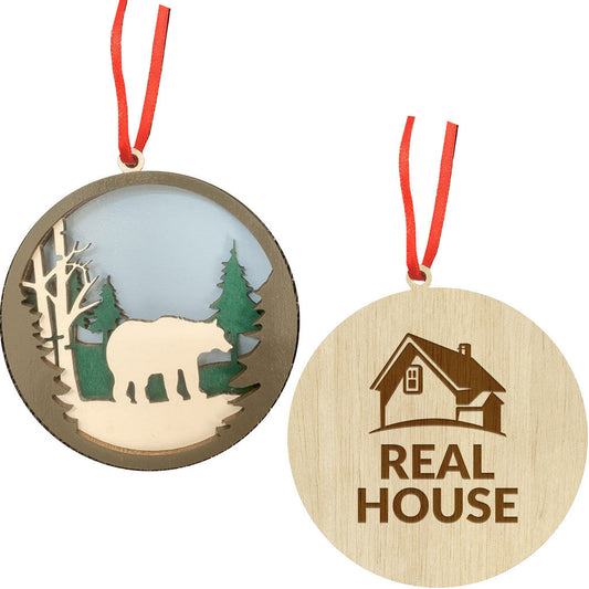 Layered Wood Ornament: Bear in Woods