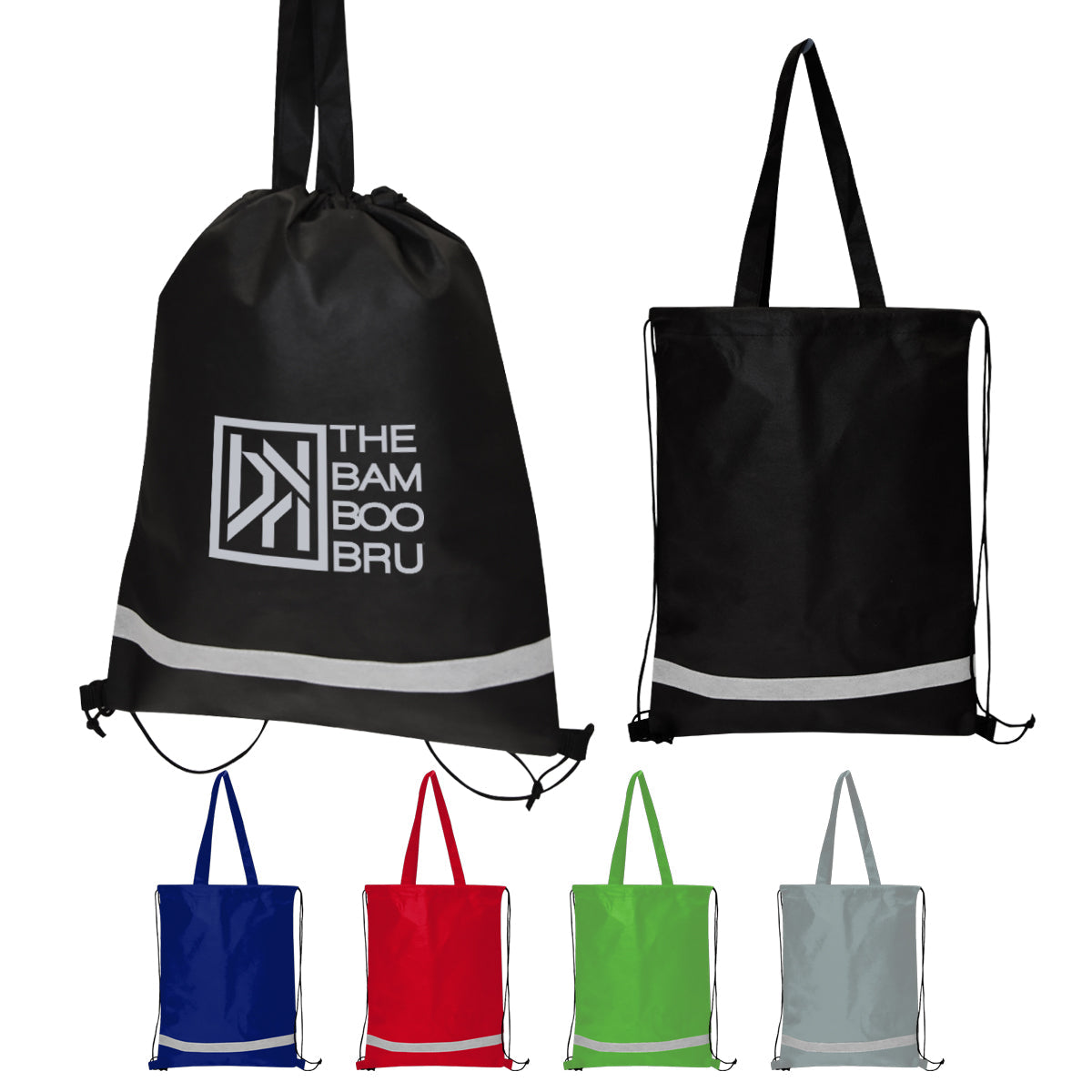 DOUBLE FEATURE NON-WOVEN DRAWSTRING TOTE BAG